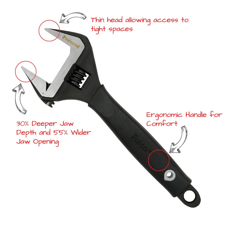 Proferred Plumbing Adjustable Wrench, Black Phosphate Finish, 4 Available Size Options 6-inch, 8-inch, 10-inch, 12-inch - T08003 - Image 3